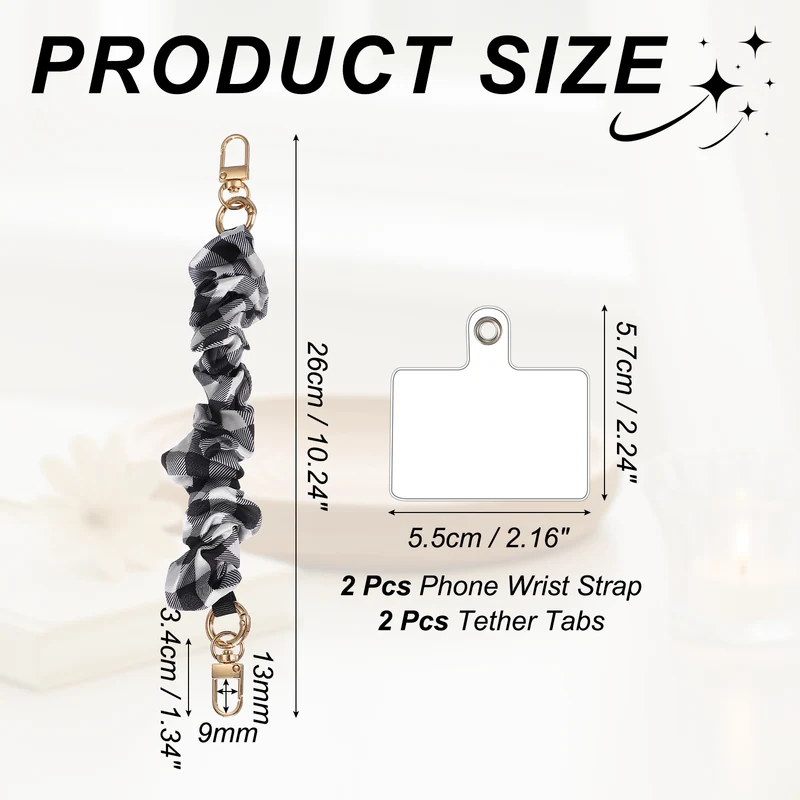 2Pcs Phone Wrist Strap, 10" Hands-Free Phone Lanyard with Gold Buckle, Plaid