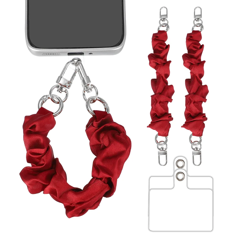 2Pcs Phone Wrist Strap, 10" Hands-Free Phone Lanyard with Silver Buckle, Red