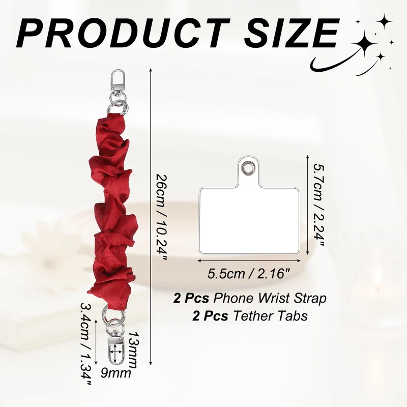 2Pcs Phone Wrist Strap, 10" Hands-Free Phone Lanyard with Silver Buckle, Red