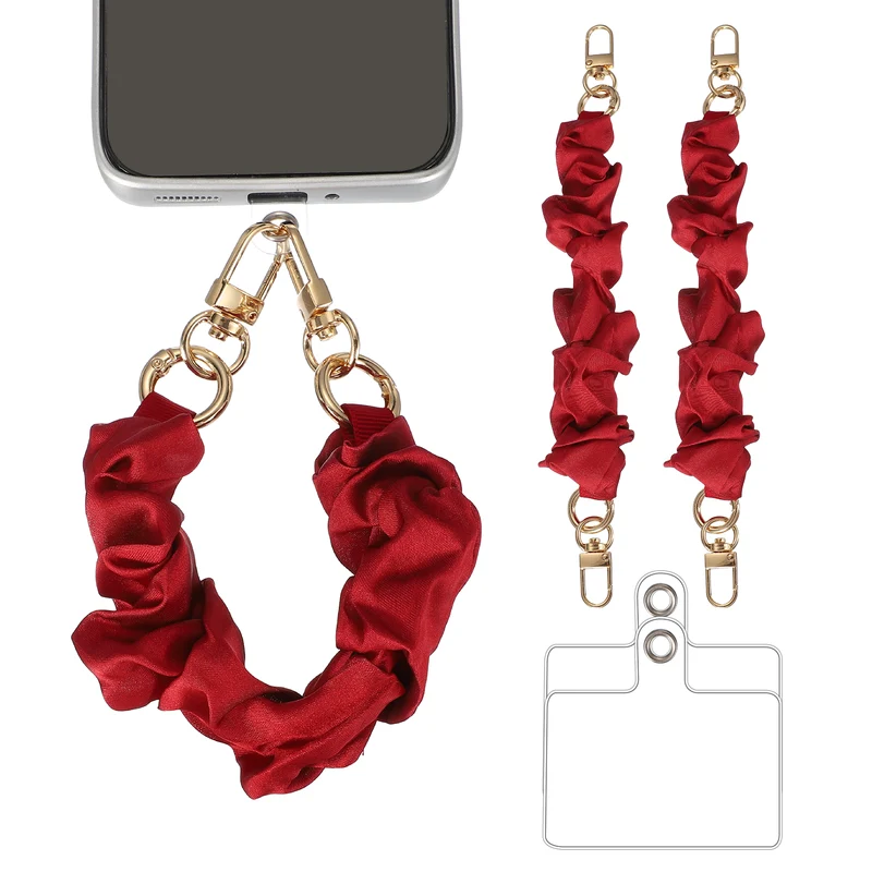 2Pcs Phone Wrist Strap, 10" Hands-Free Phone Lanyard with Gold Buckle, Red