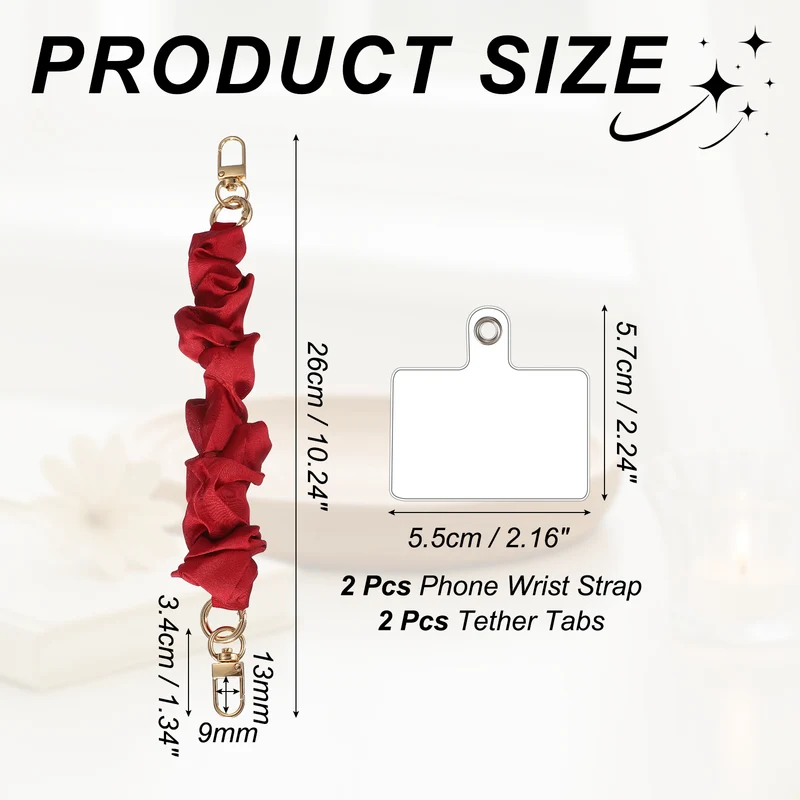 2Pcs Phone Wrist Strap, 10" Hands-Free Phone Lanyard with Gold Buckle, Red