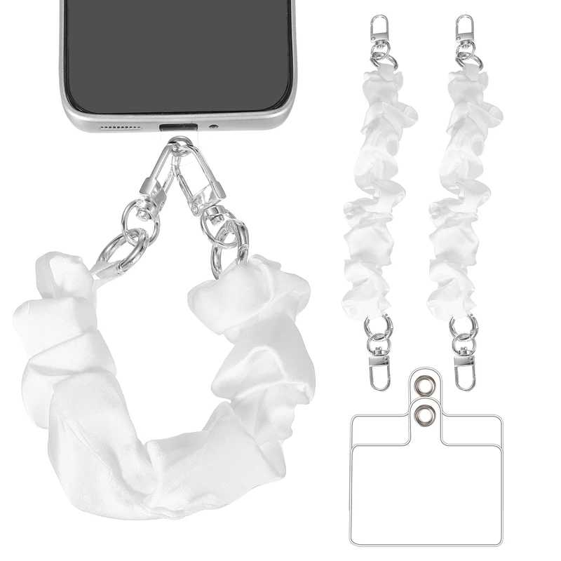 2Pcs Phone Wrist Strap, 10" Hands-Free Phone Lanyard with Silver Buckle, White
