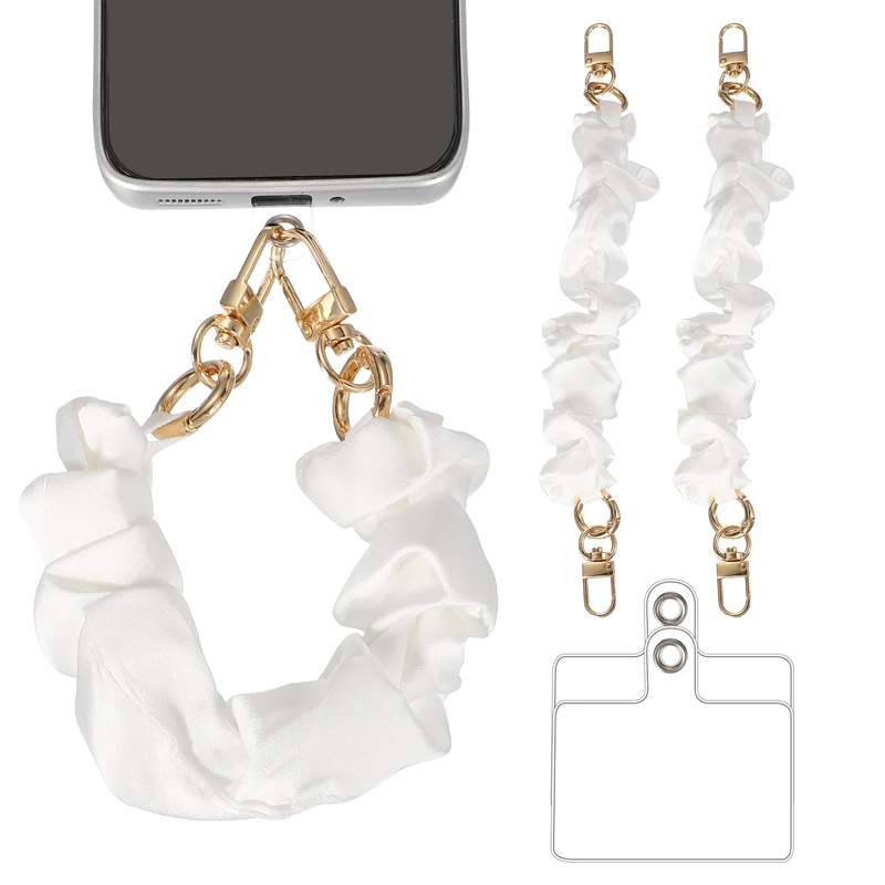 2Pcs Phone Wrist Strap, 10" Hands-Free Phone Lanyard with Gold Buckle, White