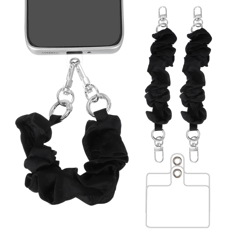 2Pcs Phone Wrist Strap, 10" Hands-Free Phone Lanyard with Silver Buckle, Black