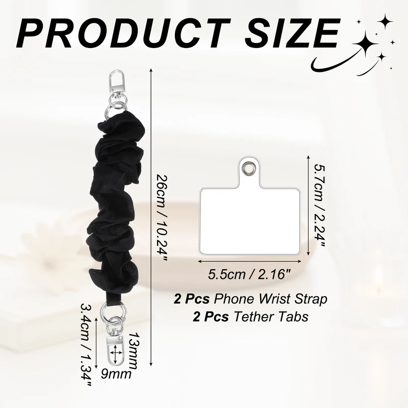 2Pcs Phone Wrist Strap, 10" Hands-Free Phone Lanyard with Silver Buckle, Black