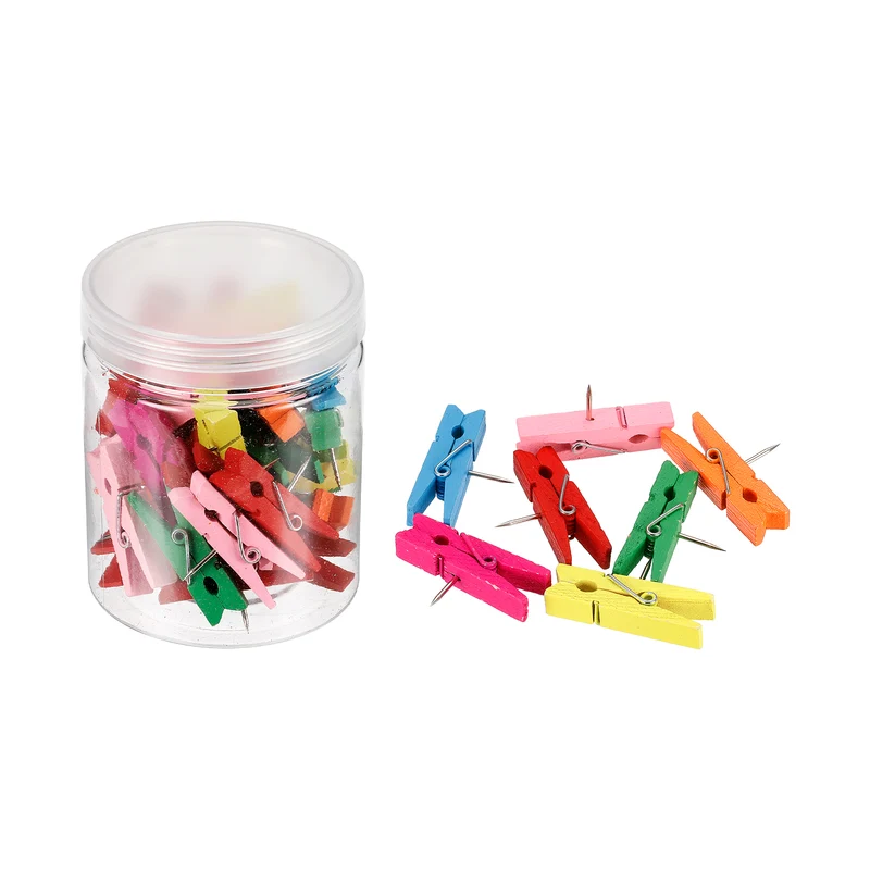 Wooden Push Pins, Thumb Tacks Decorative Wood Pushpin with Clip for Craft Art Cork Board