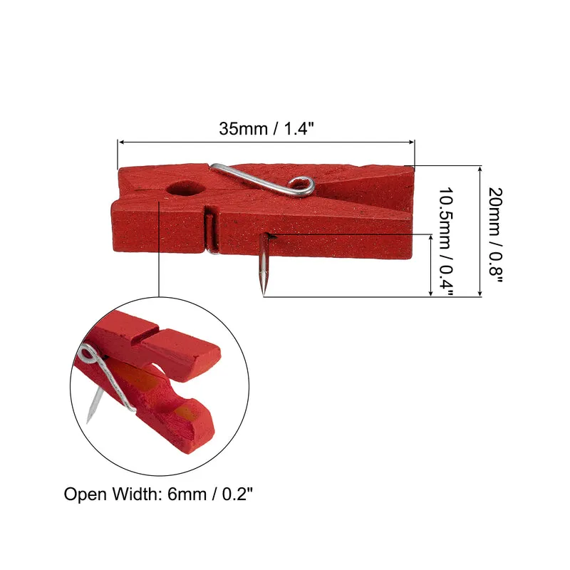 Wooden Push Pins, Thumb Tacks Decorative Wood Pushpin with Clip for Craft Art Cork Board