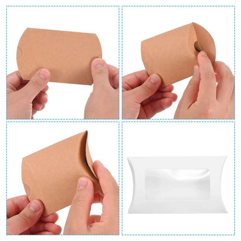 Pillow Boxes, 100 Pcs Wedding Gift Boxes Paper Box 5.7x2.9 Inch for Gift, Yellow