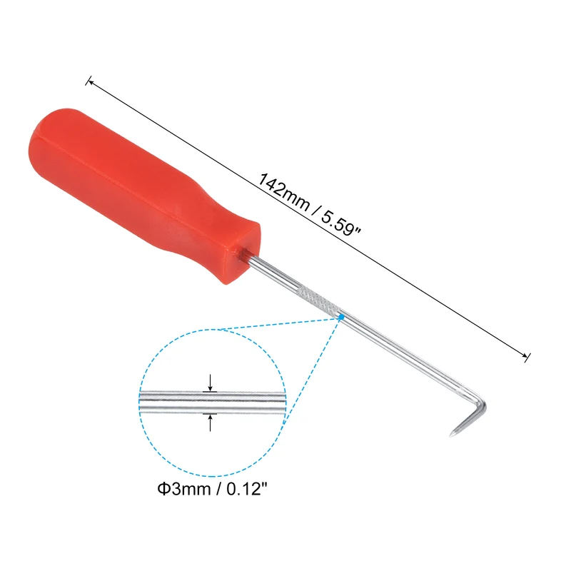 2pcs O-Ring 90° Pick 142mm Oil Seal Gasket Precision Puller Remover Tool, Red
