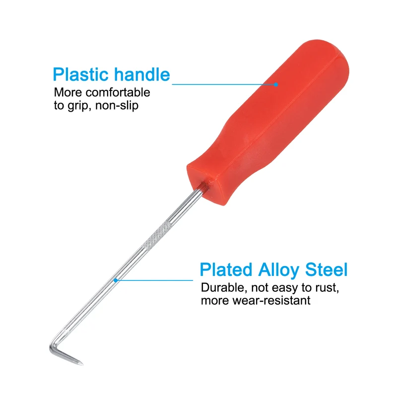 2pcs O-Ring 90° Pick 142mm Oil Seal Gasket Precision Puller Remover Tool, Red