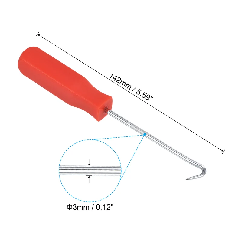 2pcs O-Ring 90° Hook 142mm Oil Seal Gasket Precision Puller Remover Tool, Red