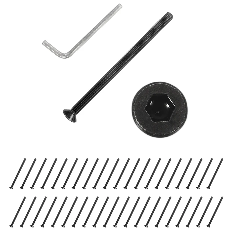 M3x50 mm Flat Head Socket Cap Screws, 50 Pcs Bolt with Hex Spanner, Black