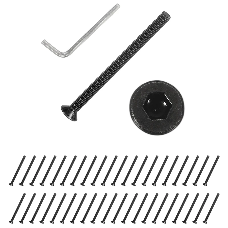 M3x40 mm Flat Head Socket Cap Screws, 50 Pcs Bolt with Hex Spanner, Black