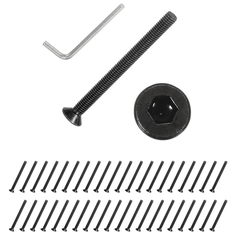 M3x35 mm Flat Head Socket Cap Screws, 50 Pcs Bolt with Hex Spanner, Black