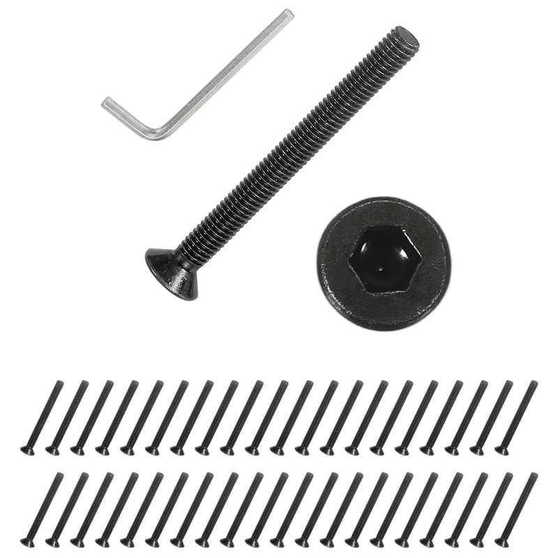 M3x30 mm Flat Head Socket Cap Screws, 50 Pcs Bolt with Hex Spanner, Black