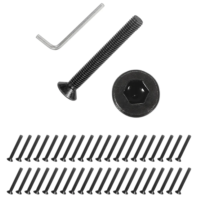 M3x25 mm Flat Head Socket Cap Screws, 50 Pcs Bolt with Hex Spanner, Black