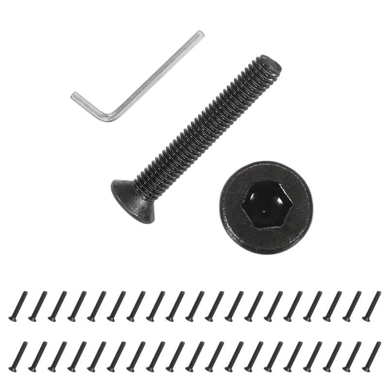 M3x20 mm Flat Head Socket Cap Screws, 100 Pcs Bolt with Hex Spanner, Black