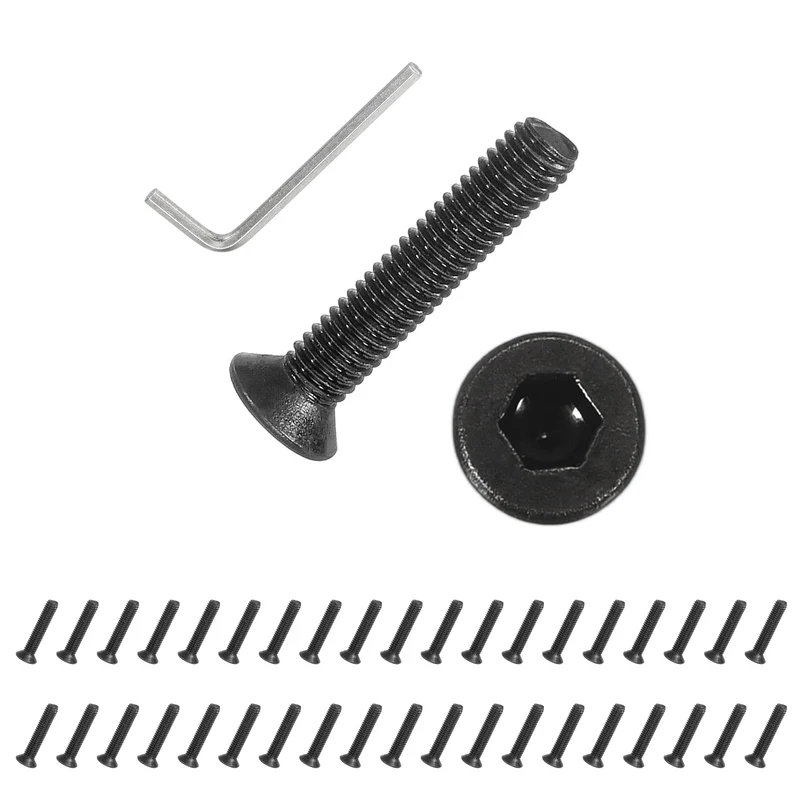 M3x16 mm Flat Head Socket Cap Screws, 100 Pcs Bolt with Hex Spanner, Black