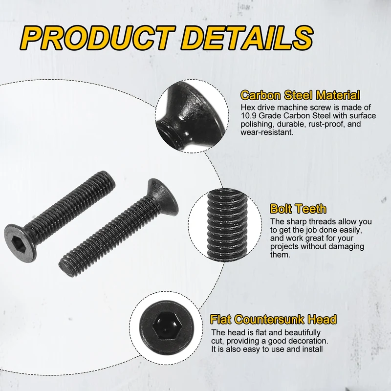 M3x16 mm Flat Head Socket Cap Screws, 100 Pcs Bolt with Hex Spanner, Black