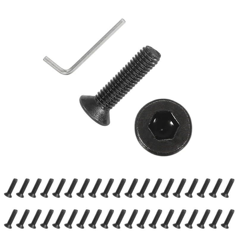 M3x12 mm Flat Head Socket Cap Screws, 100 Pcs Bolt with Hex Spanner, Black