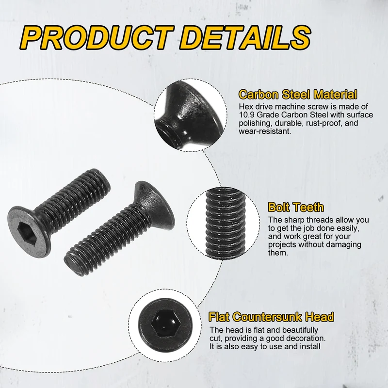 M3x10 mm Flat Head Socket Cap Screws, 100 Pcs Bolt with Hex Spanner, Black