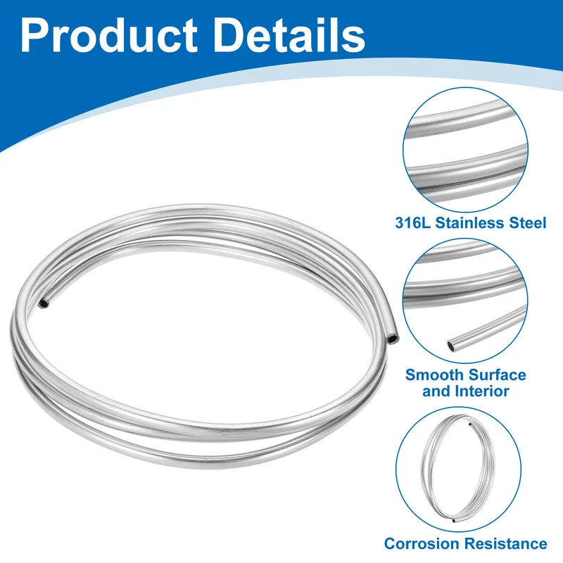 25/64" OD x 10 ft Industrial 316L Stainless Steel Tube(Wall Thickness 1mm)