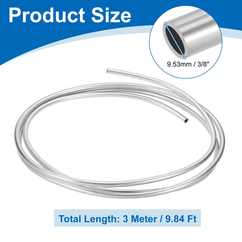 3/8" OD x 10ft Industrial 316L Stainless Steel Tube Wall Thickness 1mm
