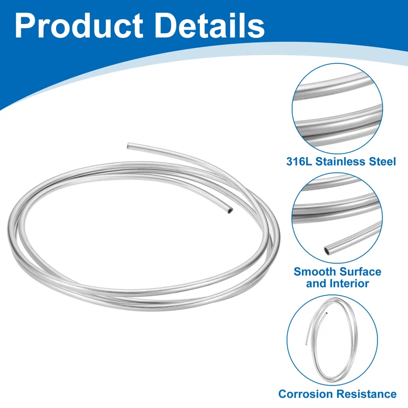 3/8" OD x 10ft Industrial 316L Stainless Steel Tube Wall Thickness 1mm