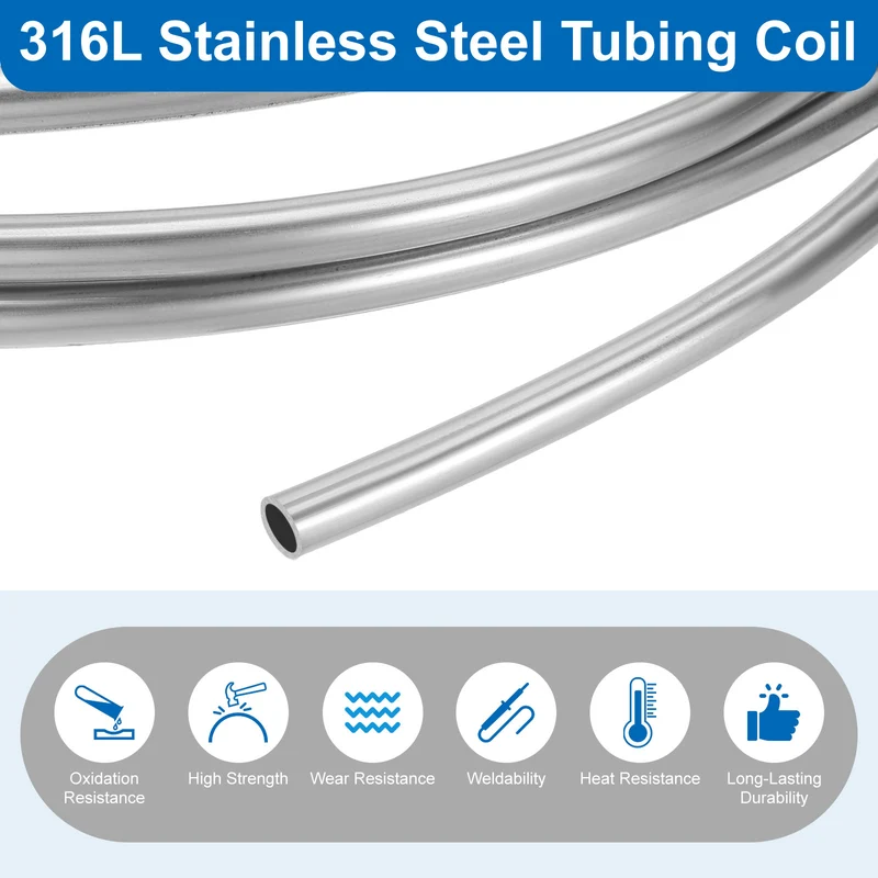 3/8" OD x 10ft Industrial 316L Stainless Steel Tube Wall Thickness 1mm