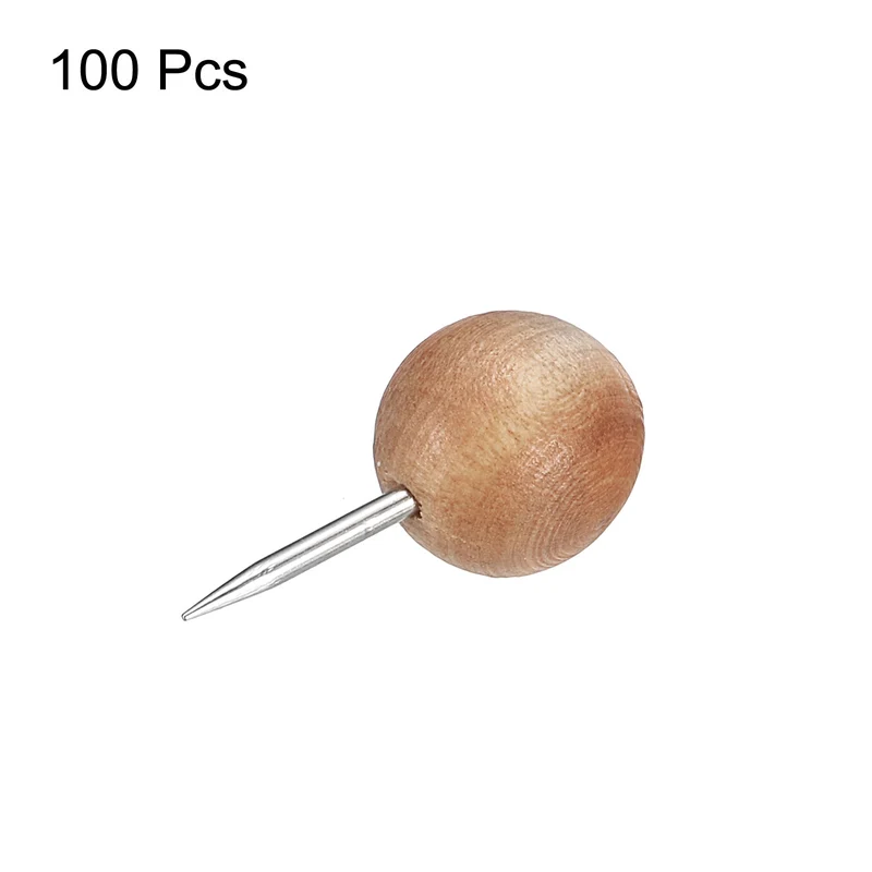 Wooden Push Pins Walnut Thumb Tacks Decorative Wood Round Head Steel Needles for Document Map