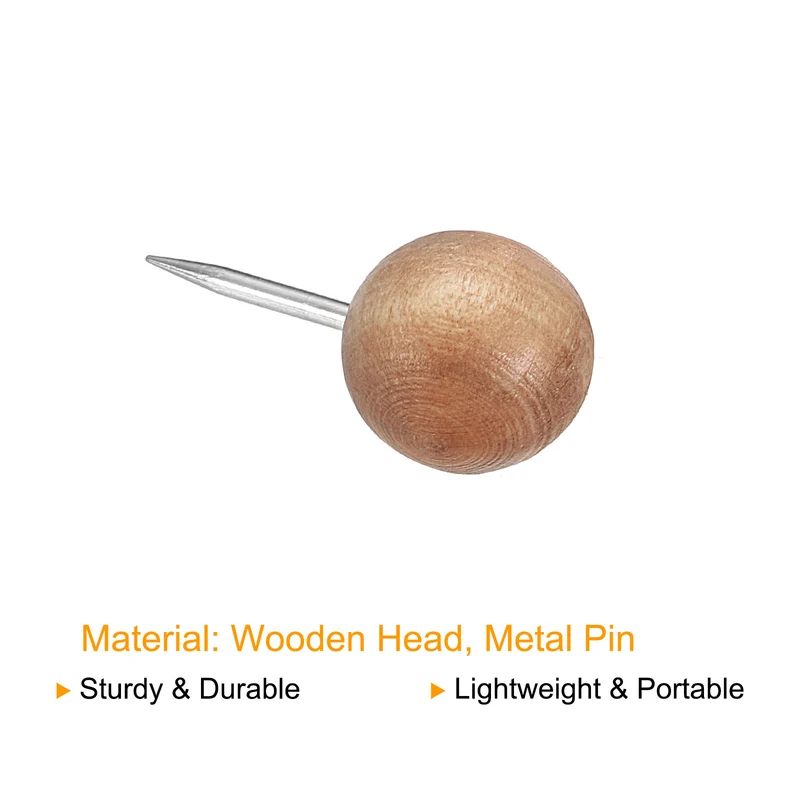 Wooden Push Pins Walnut Thumb Tacks Decorative Wood Round Head Steel Needles for Document Map