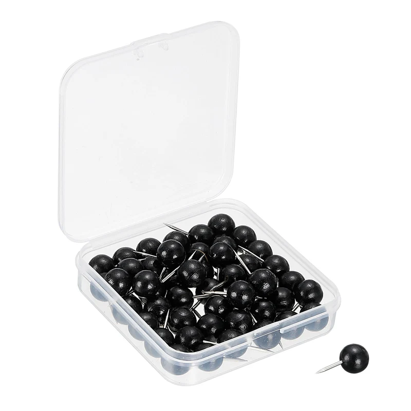 Wooden Push Pins Walnut Thumb Tacks Decorative Wood Round Head Steel Needles for Document Map