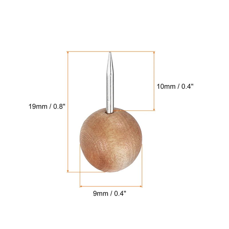 Wooden Push Pins Walnut Thumb Tacks Decorative Wood Round Head Steel Needle for Document Map