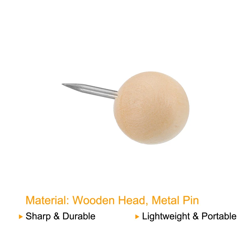 Wooden Push Pins Walnut Thumb Tacks Decorative Wood Round Head with Steel Needle for Document Map Photo