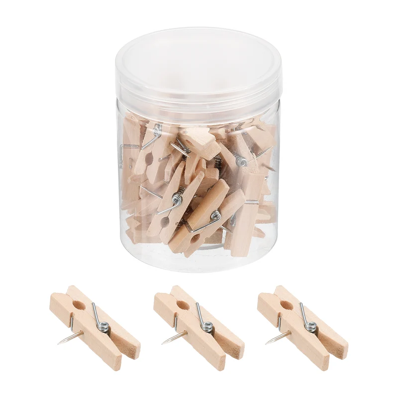 Wooden Push Pins Thumb Tacks Decorative Wood Pushpin with Clip for Craft Art Cork Board