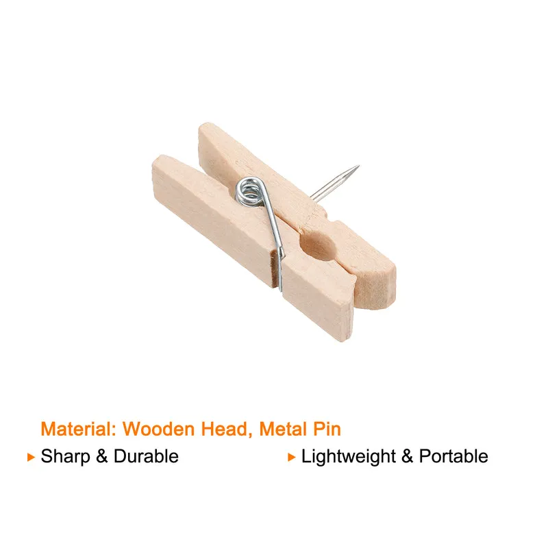 Wooden Push Pins Thumb Tacks Decorative Wood Pushpin with Clip for Craft Art Cork Board