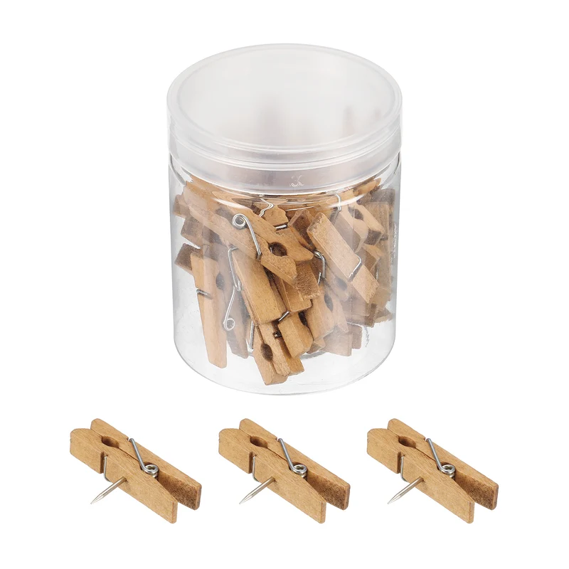 Wooden Push Pins Thumb Tacks Decorative Wood Pushpin with Clip for Craft Art Cork Board