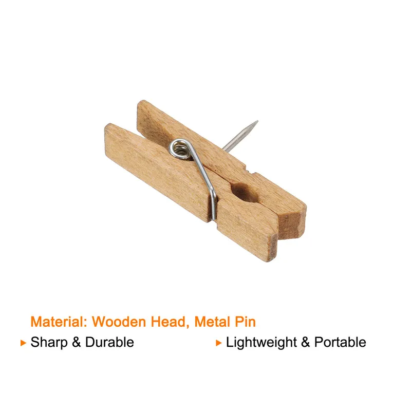 Wooden Push Pins Thumb Tacks Decorative Wood Pushpin with Clip for Craft Art Cork Board