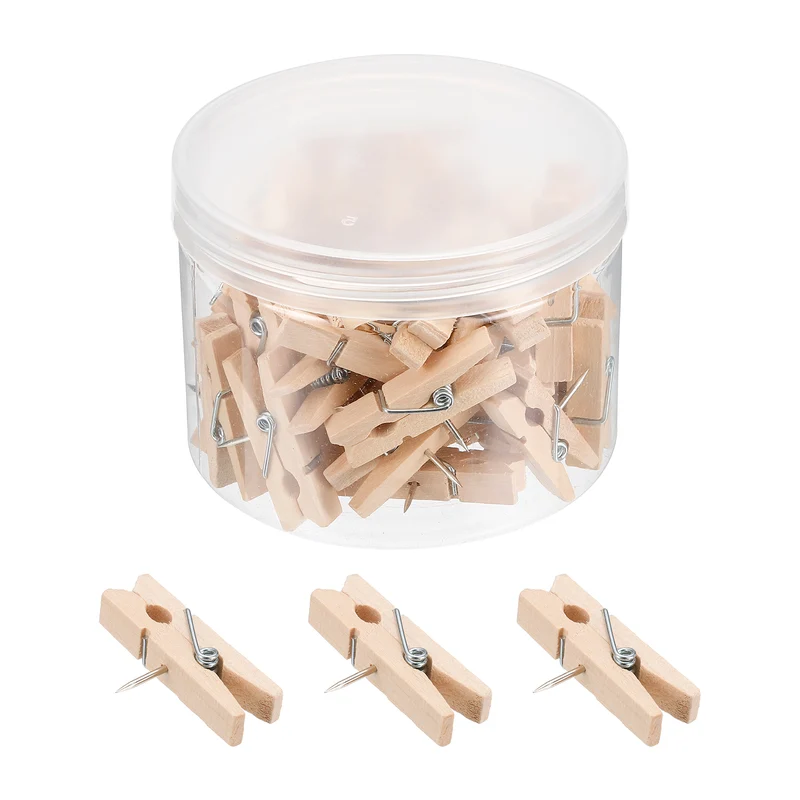 Wooden Push Pins Thumb Tacks Decorative Wood Pushpin with Clip for Craft Art Cork Board