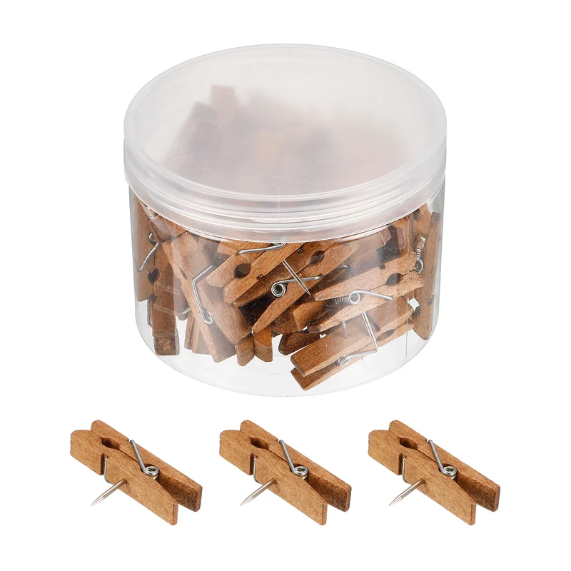 Wooden Push Pins Thumb Tacks Decorative Wood Pushpin with Clip for Craft Art Cork Board