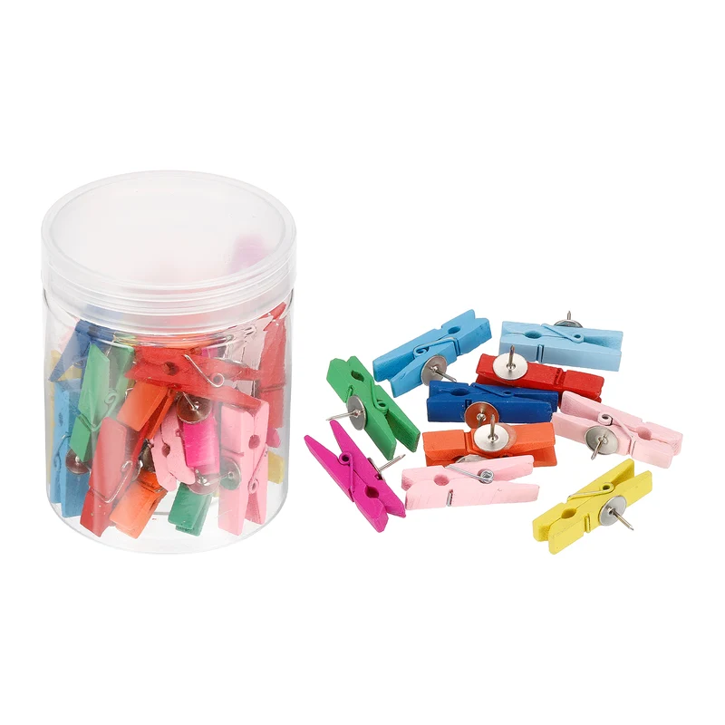 Wood Push Pins Thumb Tacks Wood Pin Clips for Office Home Cork Board