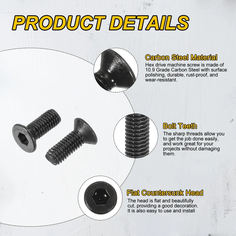 M3x8 mm Flat Head Socket Cap Screws, 100 Pcs Bolt with Hex Spanner, Black