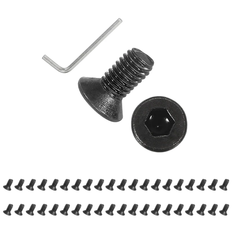 M3x6 mm Flat Head Socket Cap Screws, 100 Pcs Bolt with Hex Spanner, Black