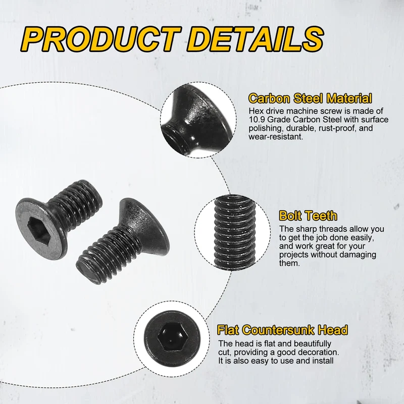 M3x6 mm Flat Head Socket Cap Screws, 100 Pcs Bolt with Hex Spanner, Black