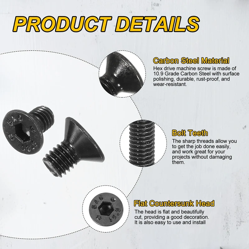 M3x5 mm Flat Head Socket Cap Screws, 100 Pcs Bolt with Hex Spanner, Black