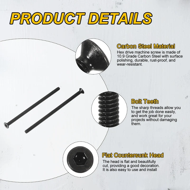 M2x40 mm Flat Head Socket Cap Screws, 50 Pcs Bolt with Hex Spanner, Black