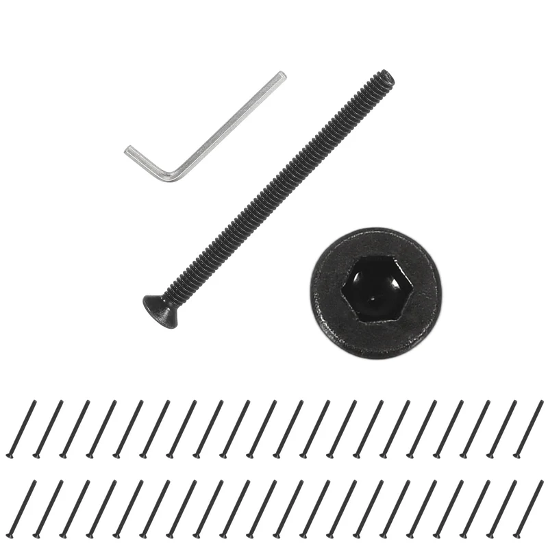 M2x30 mm Flat Head Socket Cap Screws, 50 Pcs Bolt with Hex Spanner, Black