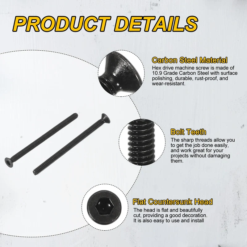 M2x30 mm Flat Head Socket Cap Screws, 50 Pcs Bolt with Hex Spanner, Black