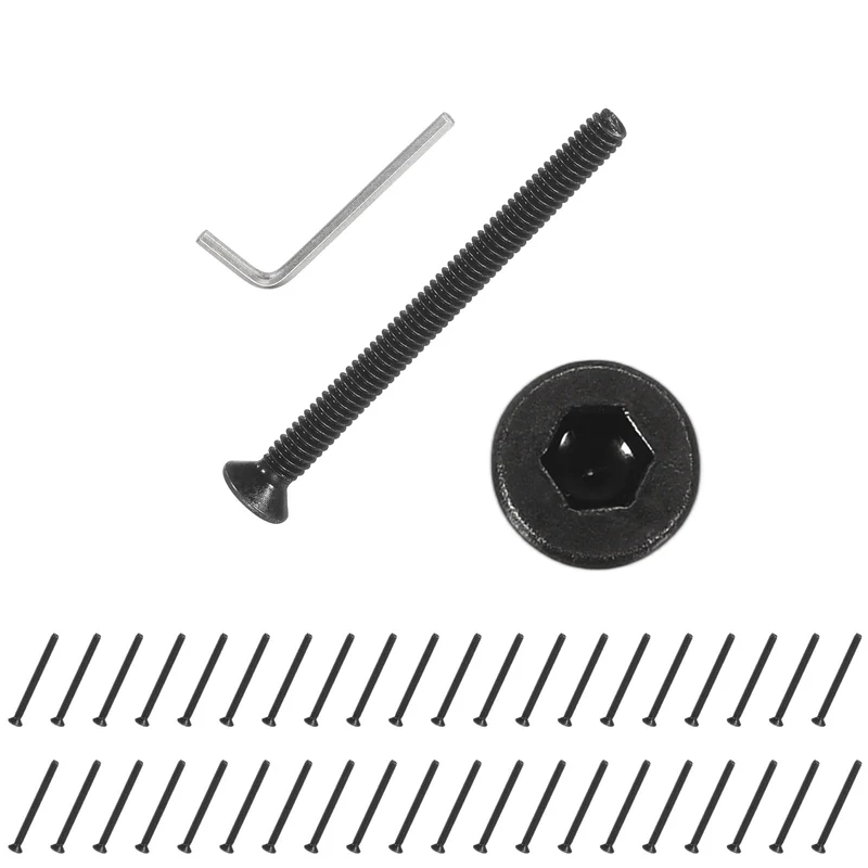 M2x25 mm Flat Head Socket Cap Screws, 50 Pcs Bolt with Hex Spanner, Black