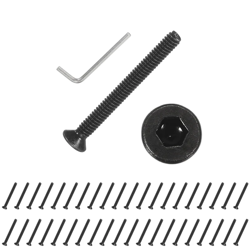 M2x20 mm Flat Head Socket Cap Screws, 100 Pcs Bolt with Hex Spanner, Black
